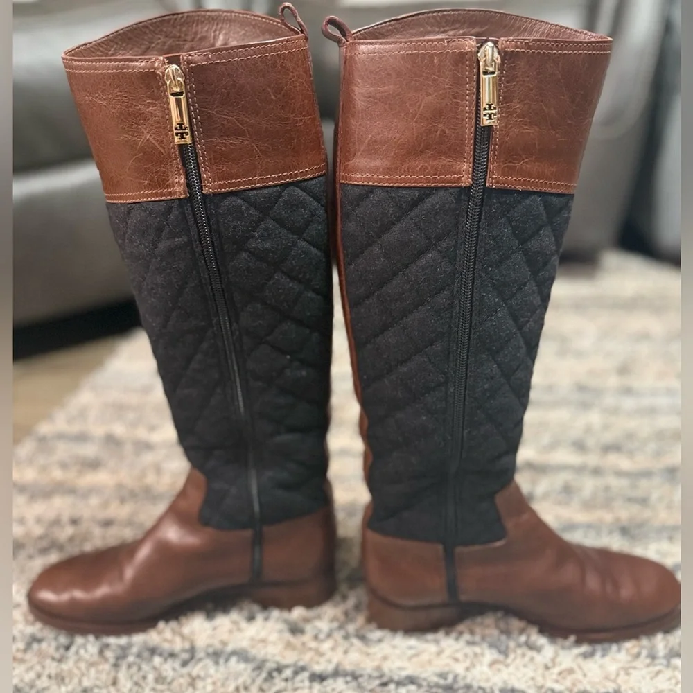 Tory Burch Brown Leather & Monogram Quilted Boots